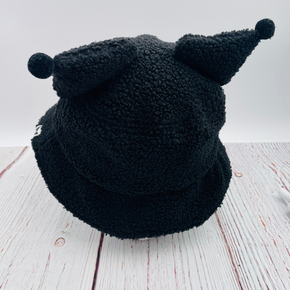 Kuromi Sanrio Bioworld Black Sherpa Faux Fur Bucket Hat with Ears SIL-34706 OSFM - Picture 3 of 8